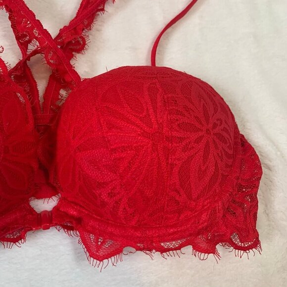 VS Pink red lacy front clasp date racerback underwire bra - Size 34C - Picture 3 of 10